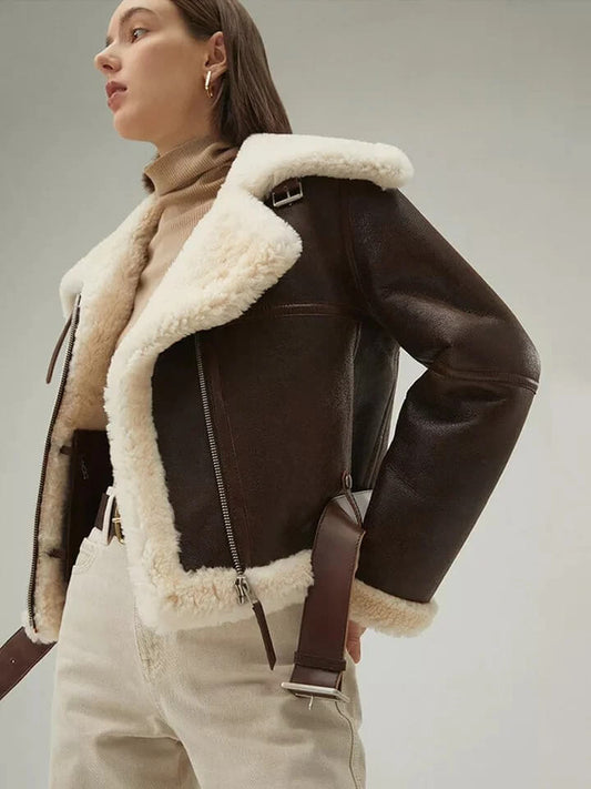 Women's Dark Brown Shearling Aviator Jacket