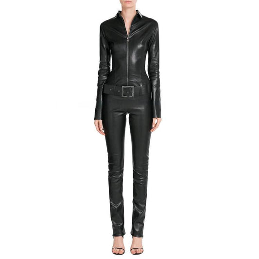 Women's Elegant Style Leather Jumpsuit