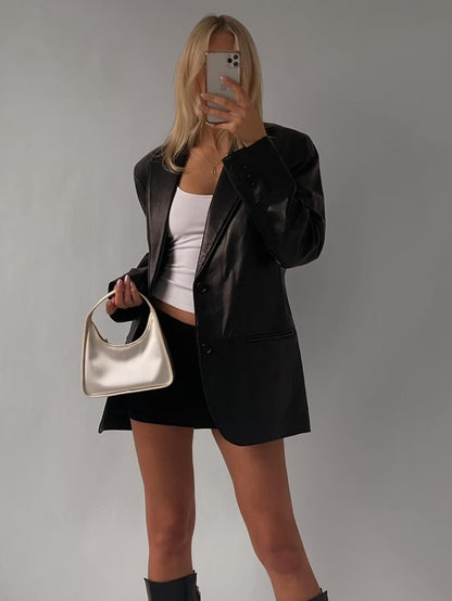 Women's Genuine Black Lambskin Leather Blazer Coat