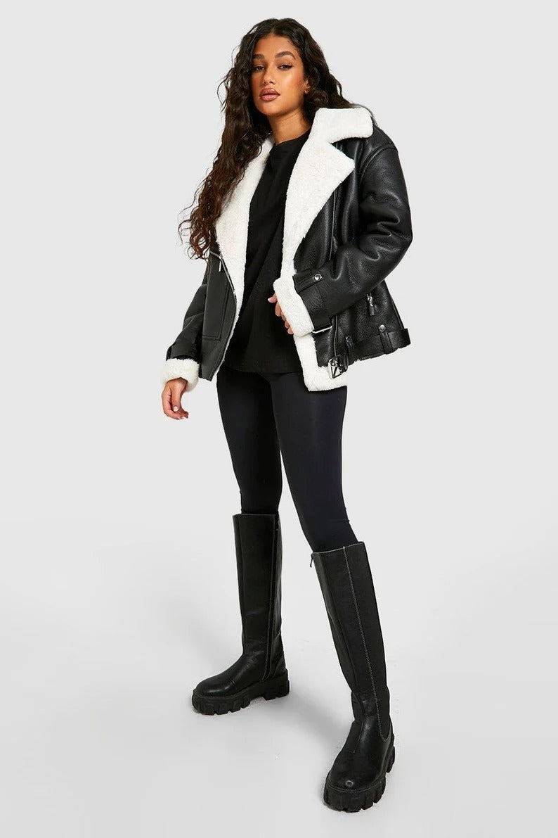 Women's Black B3 Shearling Sheepskin Bomber Jacket