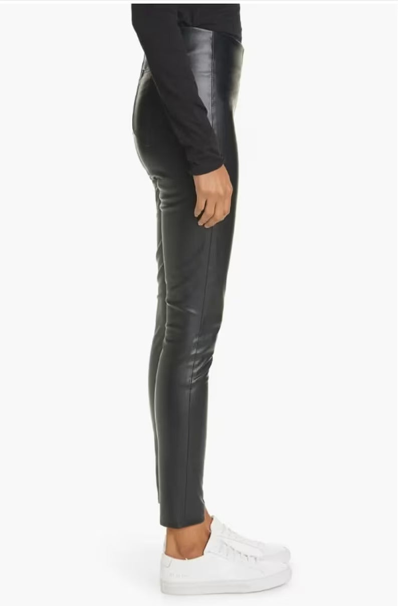 Women's High-Waist Black Leather Pants - Curve-Hugging Party Trousers