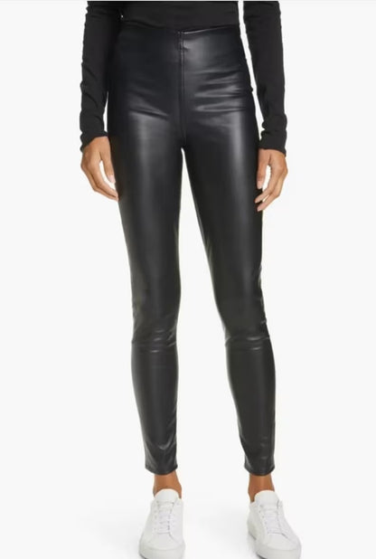 Women's High-Waist Black Leather Pants - Curve-Hugging Party Trousers