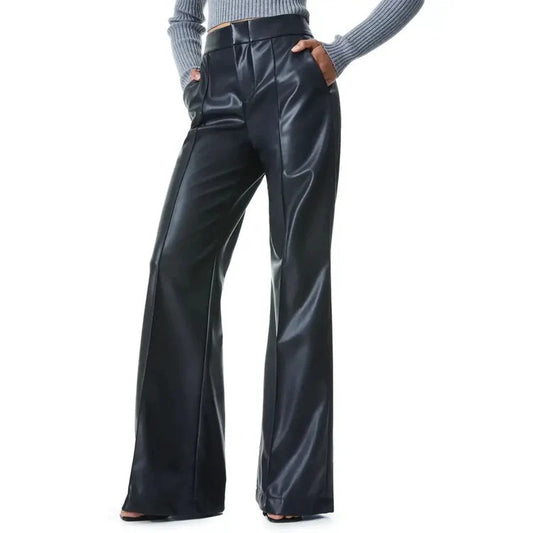 Women's High-Waist Wide Leg Faux Leather Pants