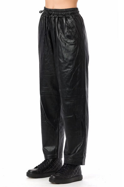 Women's Lambskin Straight Leather Pants - Black Leather Pant