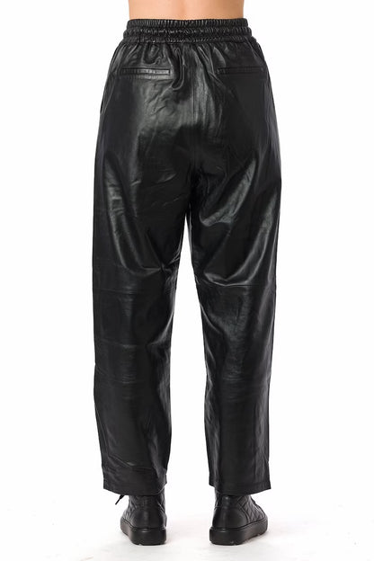 Women's Lambskin Straight Leather Pants - Black Leather Pant