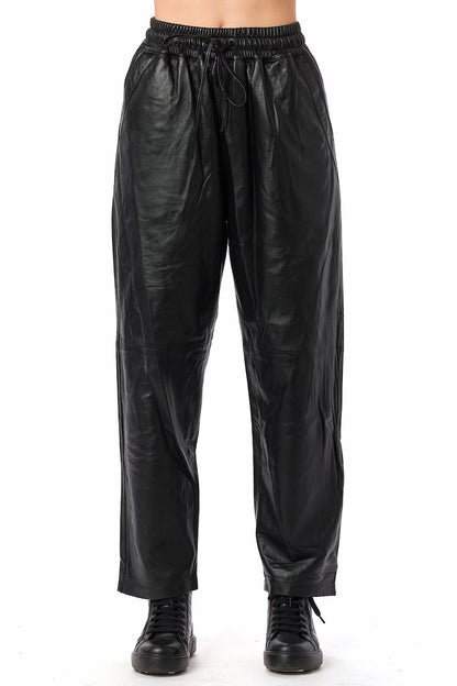 Women's Lambskin Straight Leather Pants - Black Leather Pant