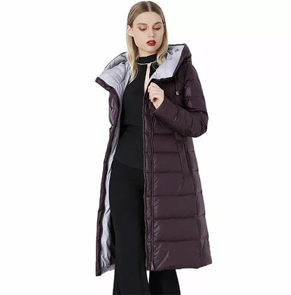 Women's Long Padded Hood Zipper Parka Coat - Puffer Coat