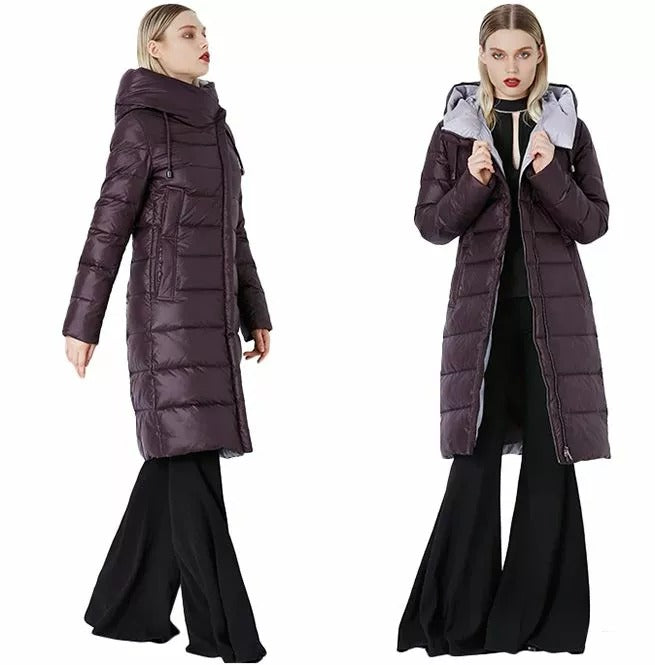 Women's Long Padded Hood Zipper Parka Coat - Puffer Coat