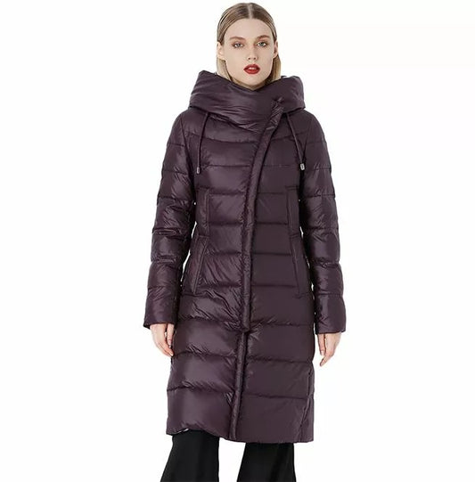 Women's Long Padded Hood Zipper Parka Coat - Puffer Coat