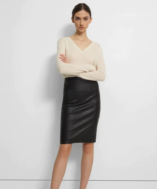 Black Leather Midi Skirt for Women - Leather Skirt