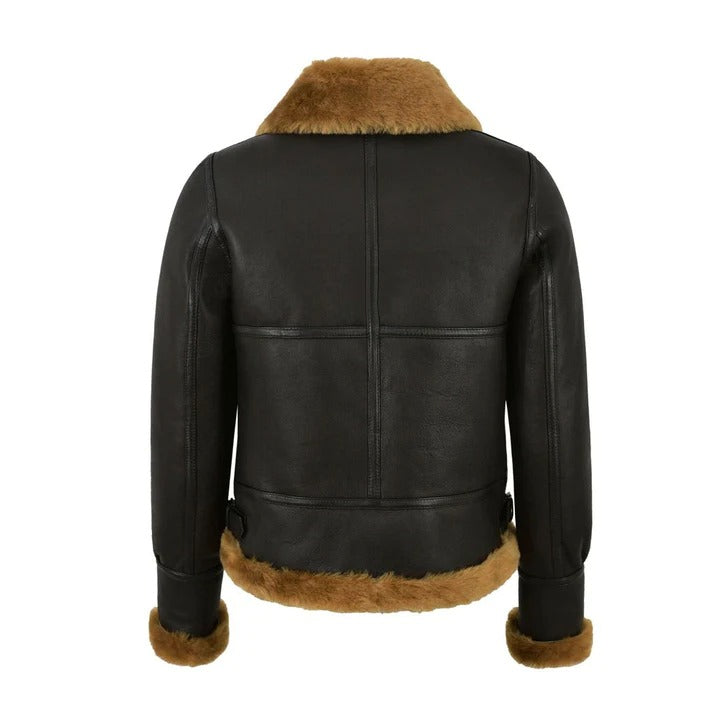 Women's RAF B3 Style Shearling Aviator Leather Jacket