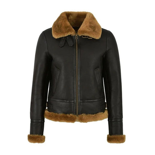 Women's RAF B3 Style Shearling Aviator Leather Jacket