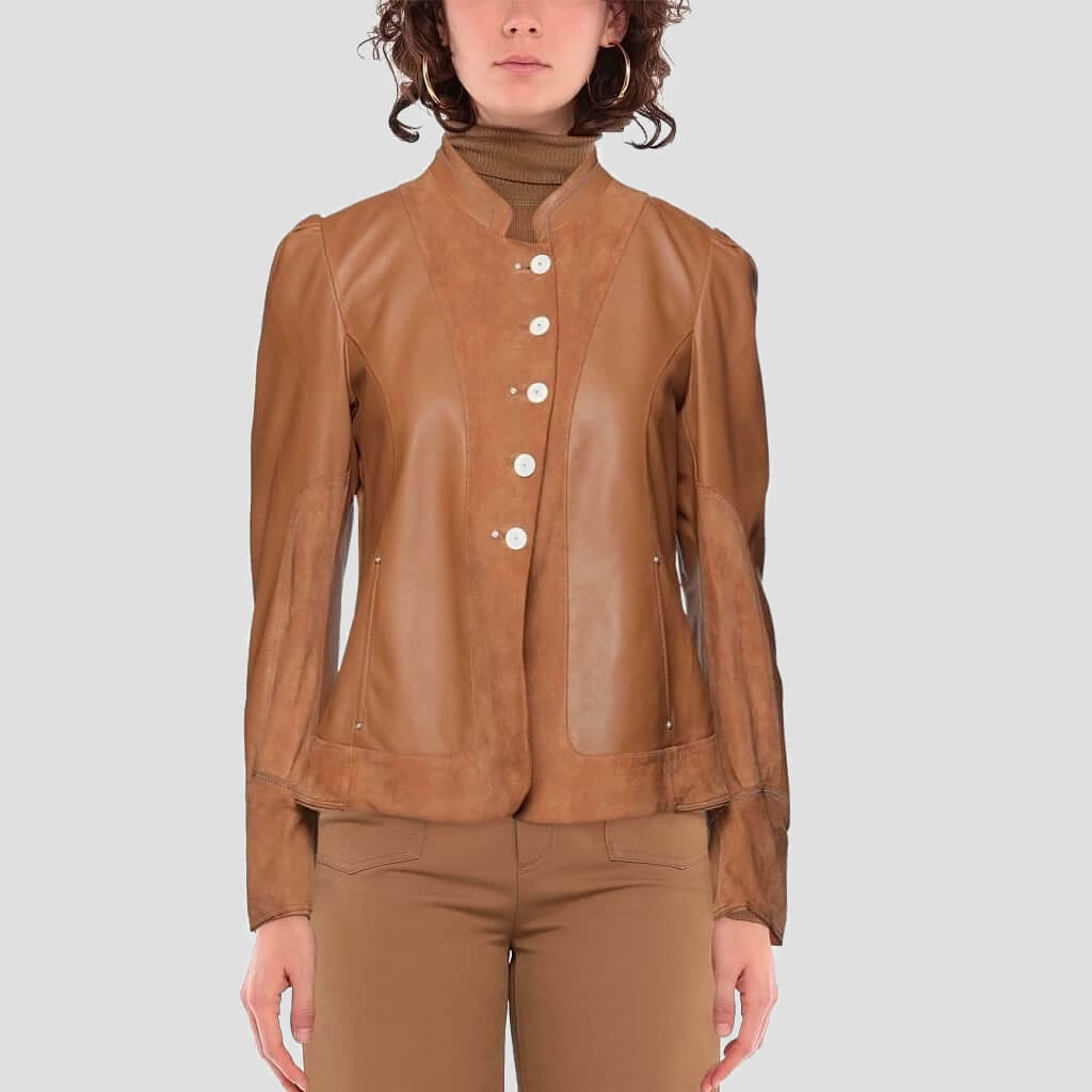 Women's Single-Breasted Leather and Suede Jacket