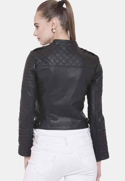 Women's Slim Fit Black Leather Biker Jacket