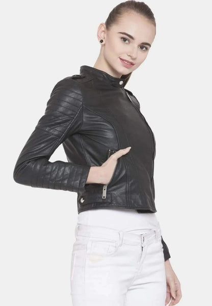 Women's Slim Fit Black Leather Biker Jacket