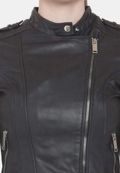 Women's Slim Fit Black Leather Biker Jacket