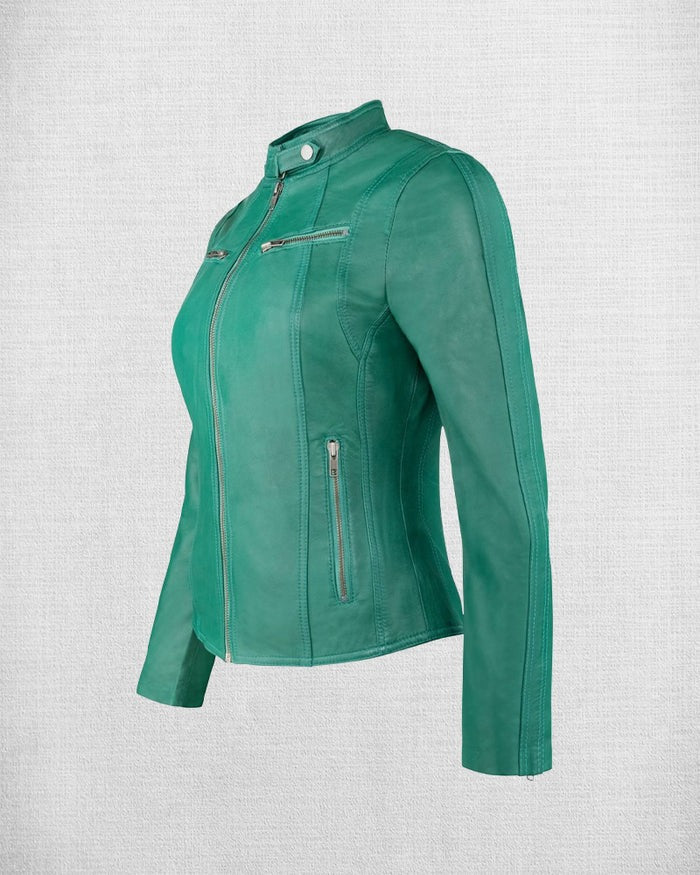 Women's Stylish Green Leather Jacket - Leather Jacket Store