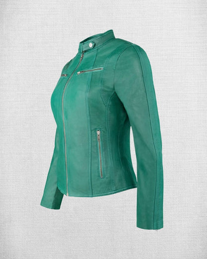 Women's Stylish Green Leather Jacket - Leather Jacket Store