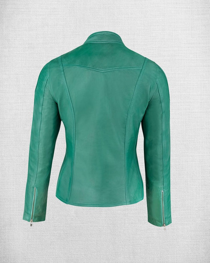 Women's Stylish Green Leather Jacket - Leather Jacket Store