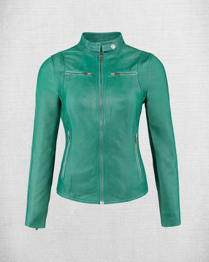 Women's Stylish Green Leather Jacket - Leather Jacket Store