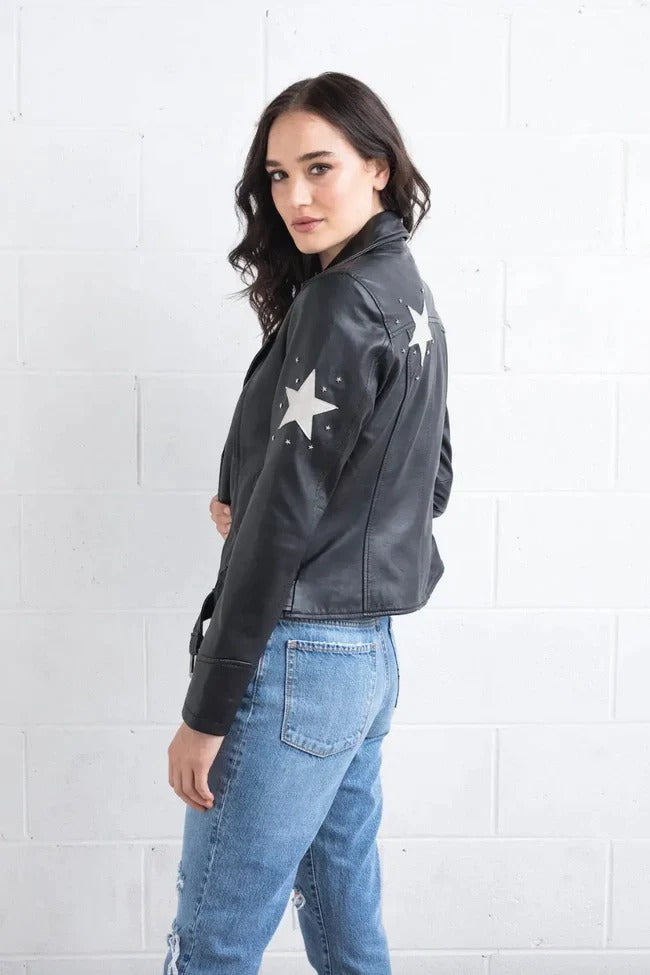 Women's Unique Style Star Leather Jacket