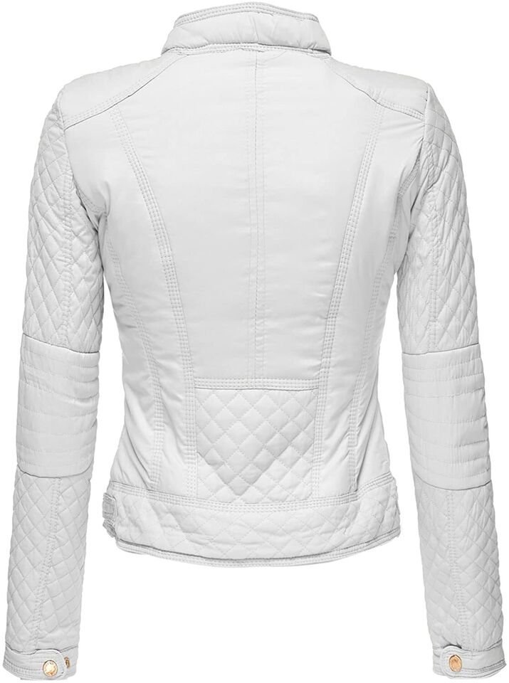Women's White Lambskin Biker Moto Leather Jacket