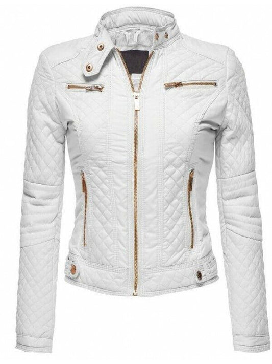 Women's White Lambskin Biker Moto Leather Jacket