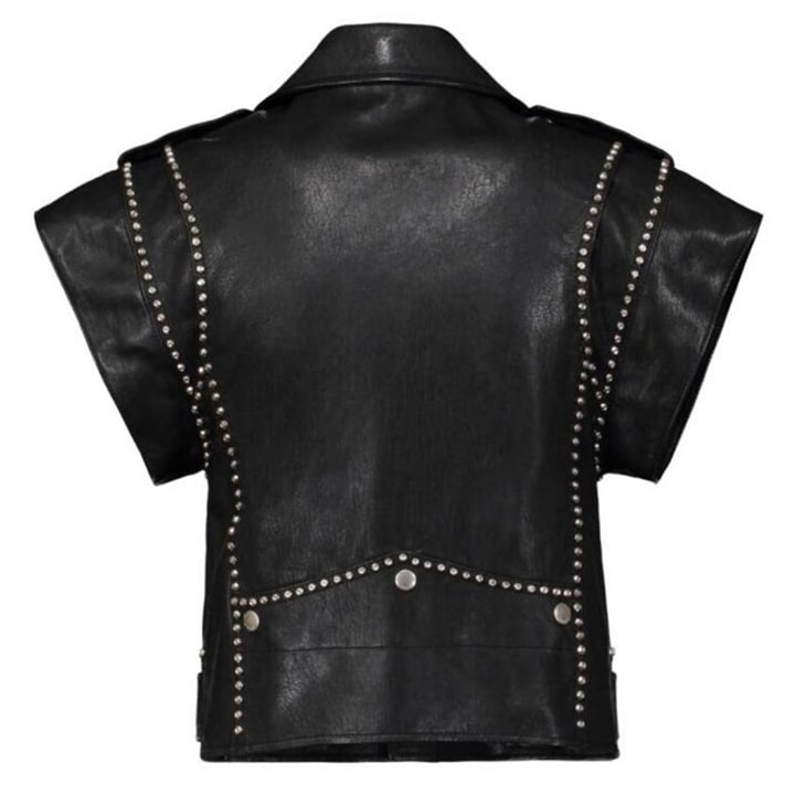 Women's Black Leather Punk Style Biker Vest