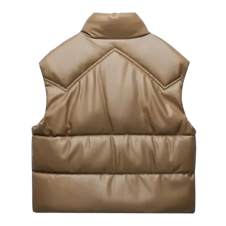 Women's Brown Leather Puffer Vest