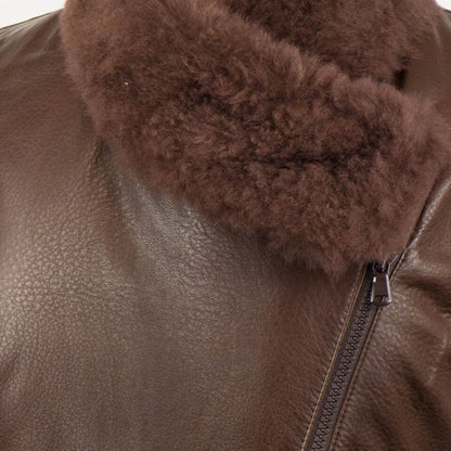 Women's Brown Leather Vest with Fur Collar