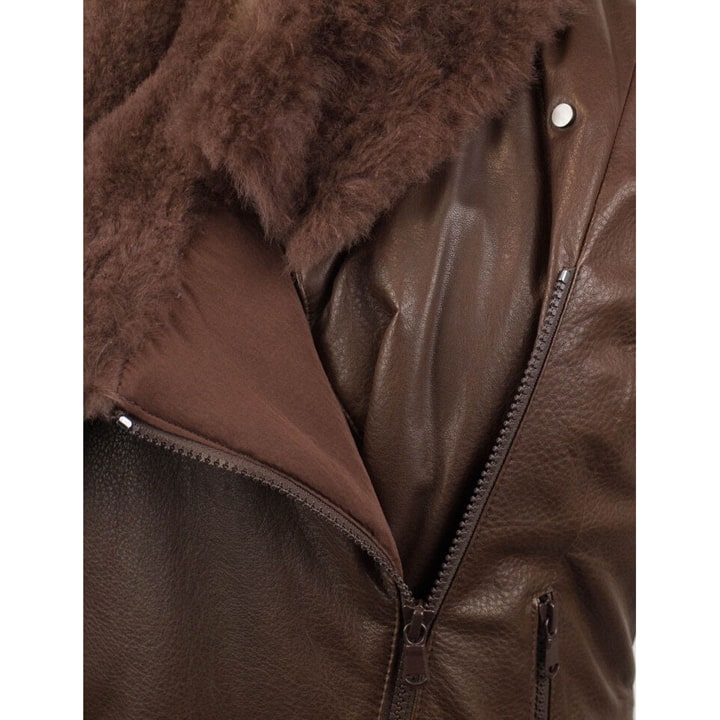 Women's Brown Leather Vest with Fur Collar