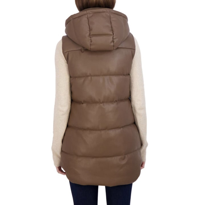 Women's Chocolate Brown Leather Puffer Vest