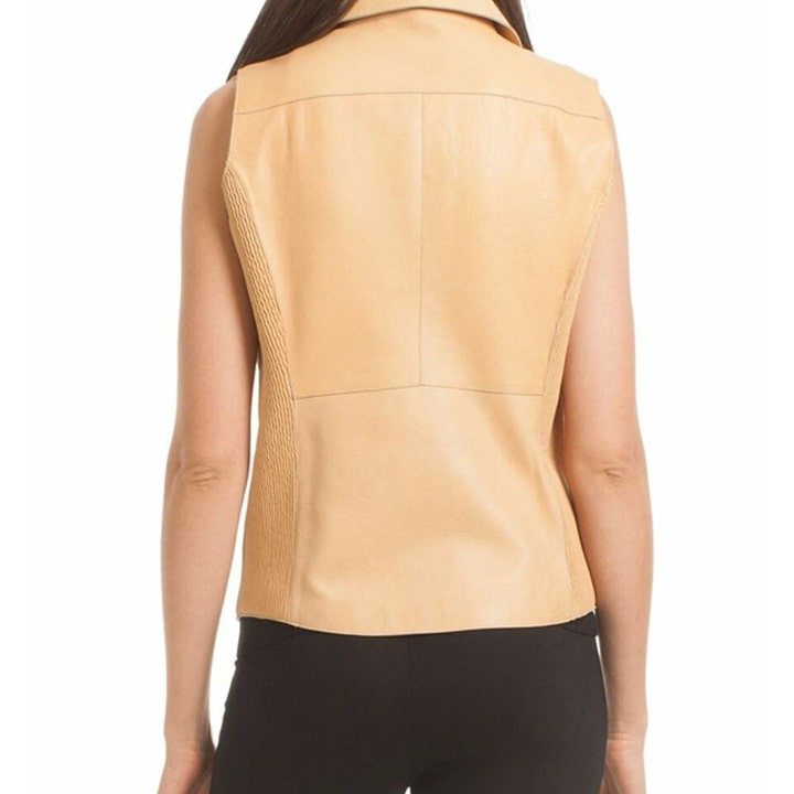 Women's Tan Brown Genuine Lambskin Leather Vest with Jersey Lining