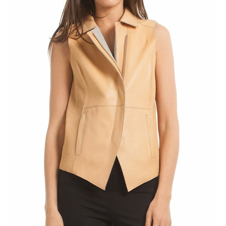 Women's Tan Brown Genuine Lambskin Leather Vest with Jersey Lining