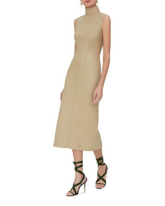 Women's Beige Lambskin Leather Dress