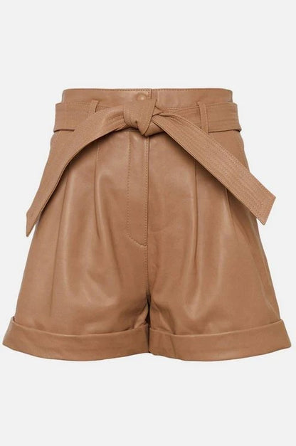 Womens Belted Leather Shorts