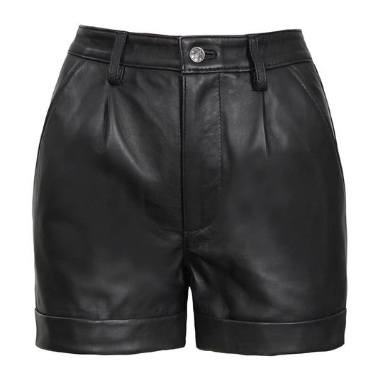 Women's Black Leather Shorts