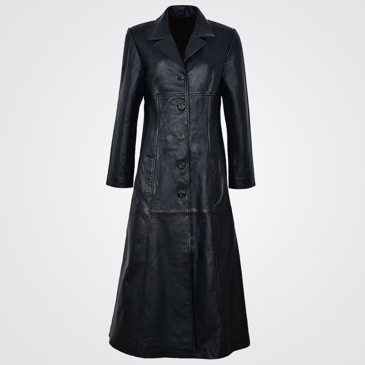 Women's Black Lambskin Leather Trench Coat