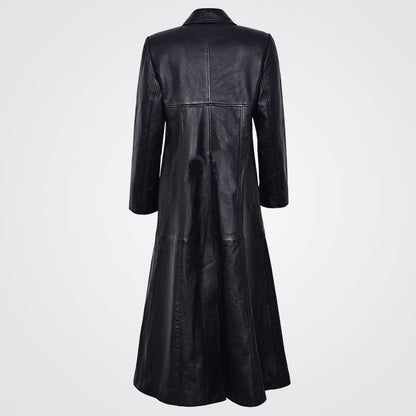 Women's Black Lambskin Leather Trench Coat