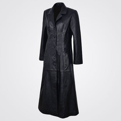 Women's Black Lambskin Leather Trench Coat