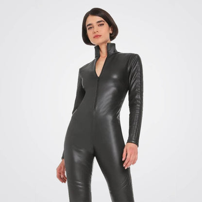 Women's Black Leather Jumpsuit