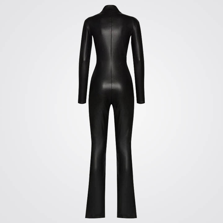 Women's Black Leather Jumpsuit