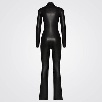 Women's Black Leather Jumpsuit