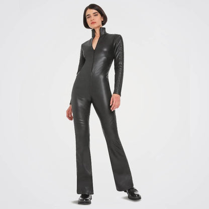 Women's Black Leather Jumpsuit