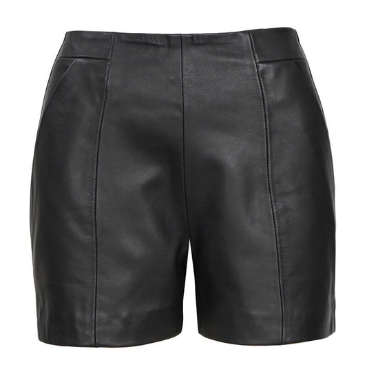 Women's Black Real Leather Shorts - High Waisted Style