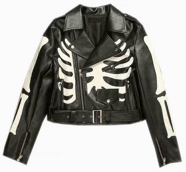 Women's Black Skeleton Leather Biker Jacket