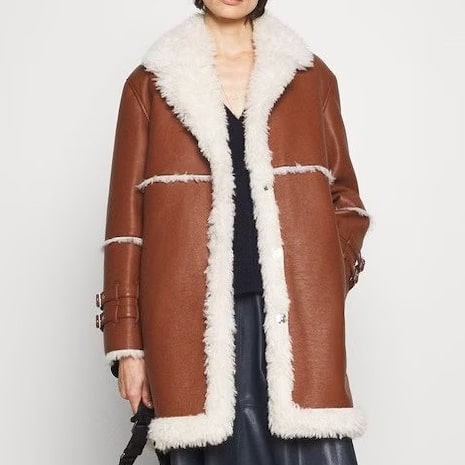 Women's Brown Aviator Shearling Sheepskin Coat