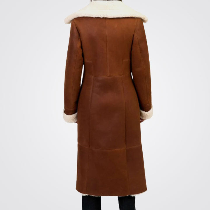 Women's Brown Sheepskin Shearling Leather Trench Coat