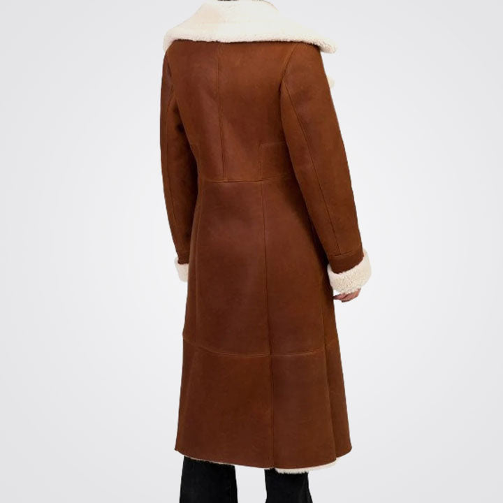 Women's Brown Sheepskin Shearling Leather Trench Coat