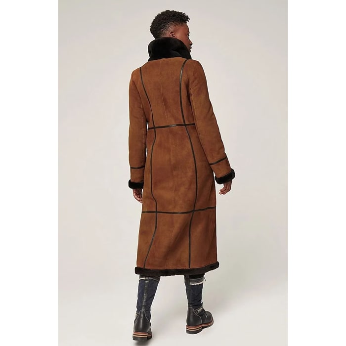 Women's Brown Suede Leather Shearling Fur Coat